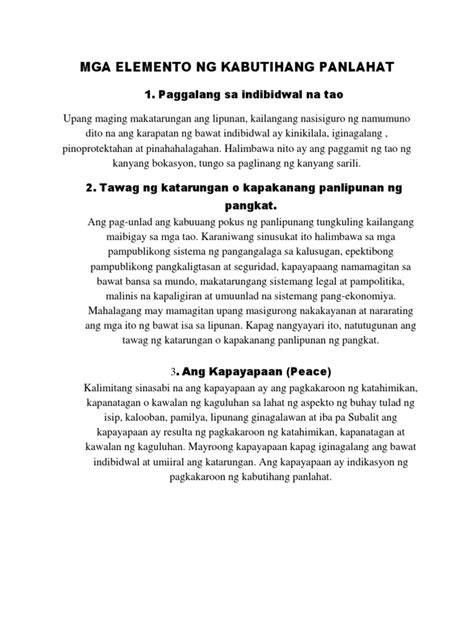 MGA ELEMENTO NG KABUTIHANG PANLAHAT: .